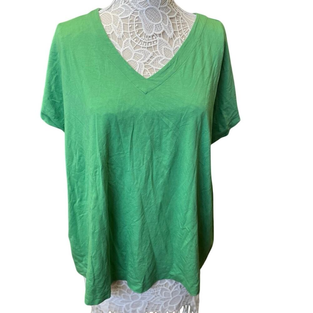 J.Jill Luxe Supima Pleat-Back V-Neck Tee | Vibrant Green Essential |Size XL Tall